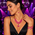 Juego Confessions FUCHSIA GOLDEN | Collar, Pulsera y Aretes | Zarela Creaciones