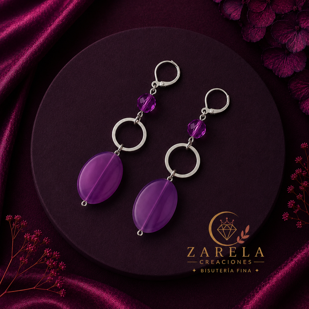 Juego Confessions PURPLE DIAMOND | Collar, Pulsera y Aretes | Zarela Creaciones