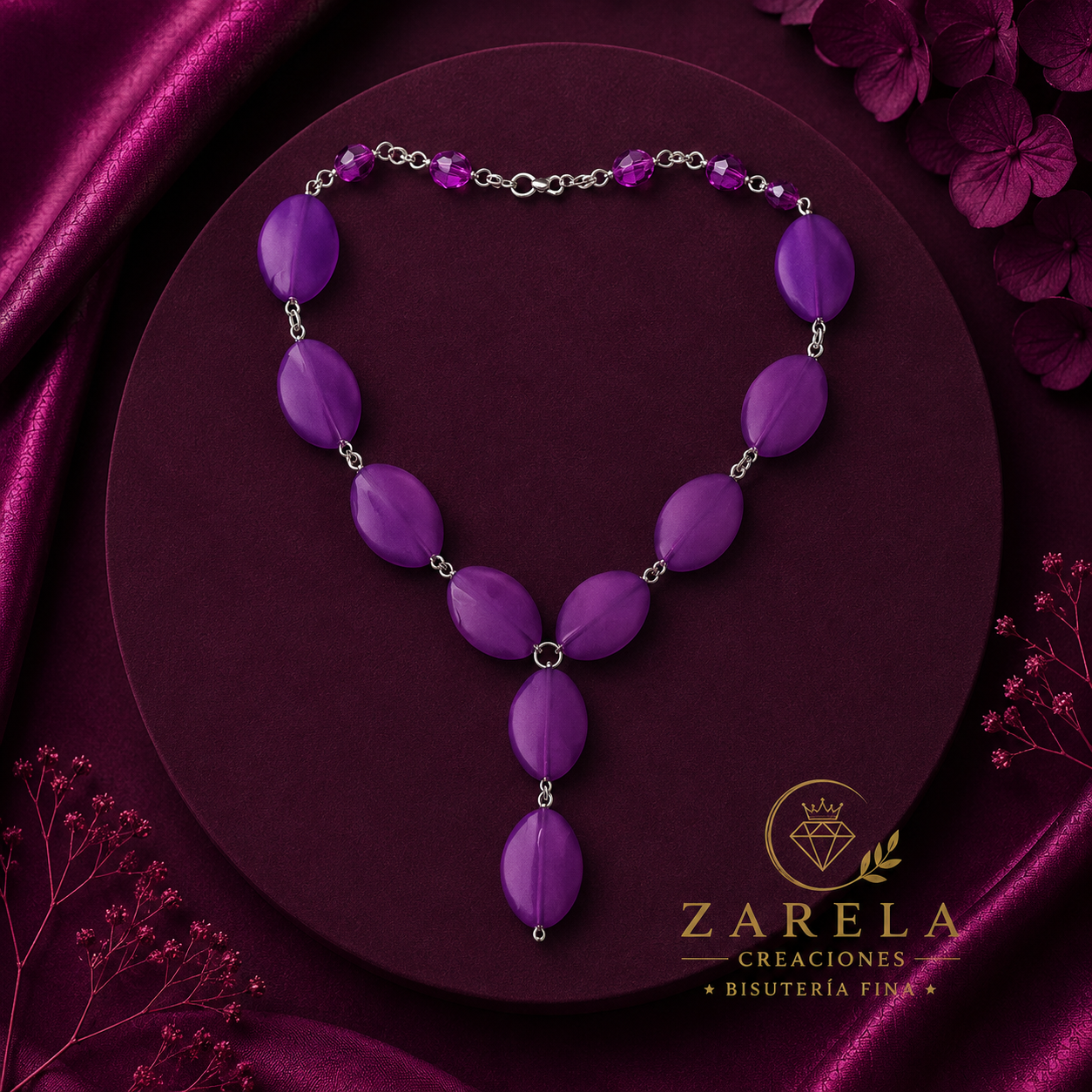 Juego Confessions PURPLE DIAMOND | Collar, Pulsera y Aretes | Zarela Creaciones