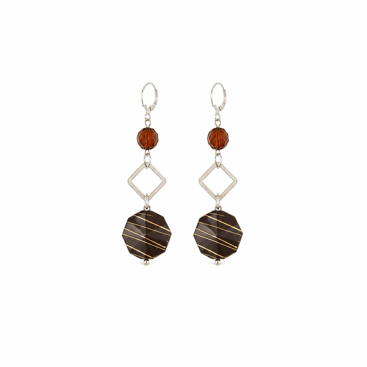 Aretes Black Detail con Cristal Ámbar y Colgante Geométrico