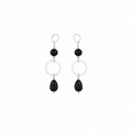 Aretes Black Drop con Aros Plateados y Cristales Negros Facetados