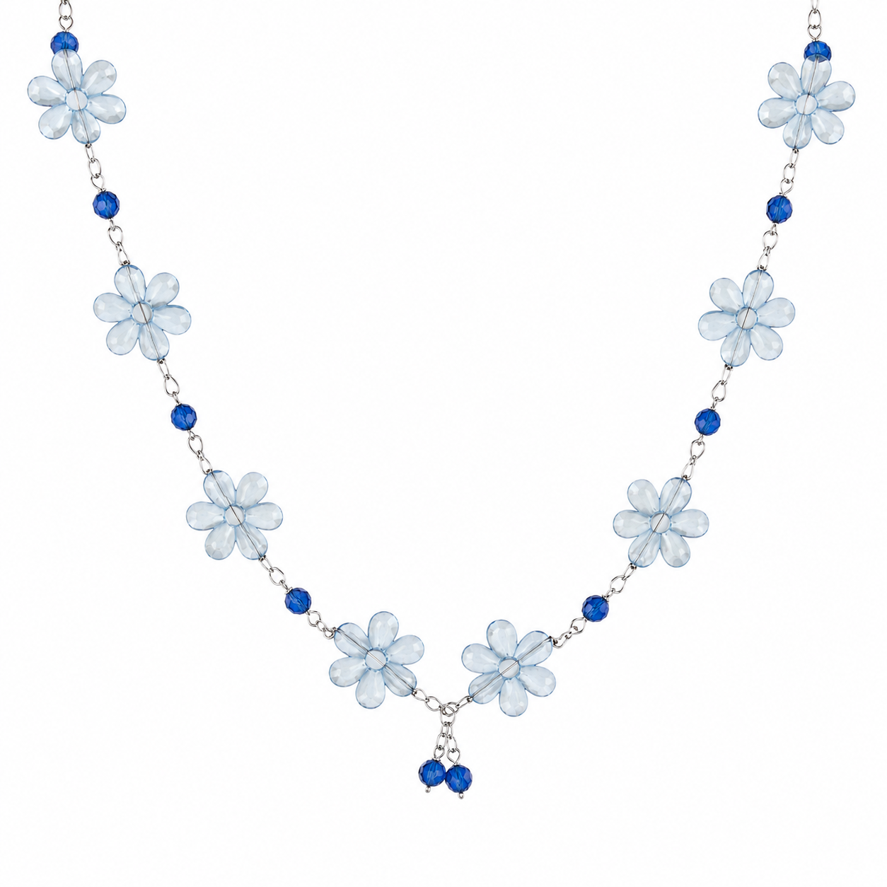 Collar Blue Flower con Flores Acrílicas Celeste y Cristales Azules
