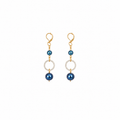 Aretes Blue Golden con Aros Texturizados y Perlas Azul Metálico