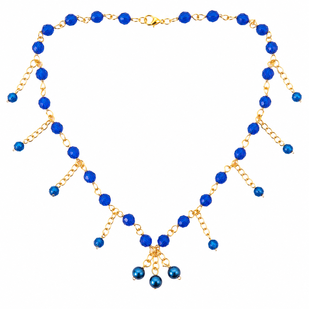 Collar Blue Gem con Cristales Facetados Azules y Detalles Dorados