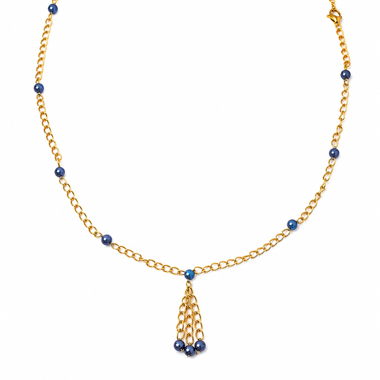 Collar Blue Golden en Piedra Murano Azul con Cadena Dorada