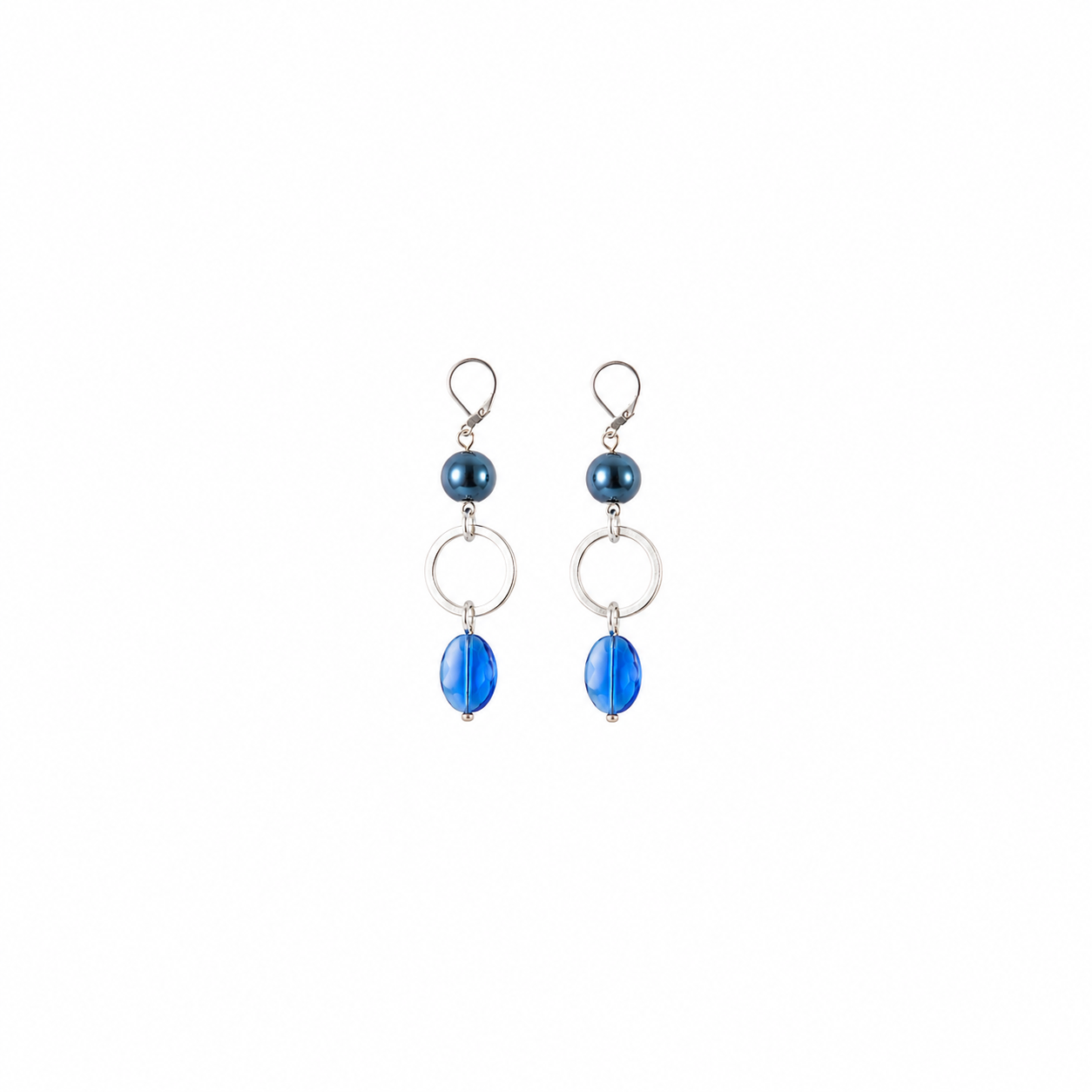 Aretes Blue Plated en Piedra Murano Azul Metálico
