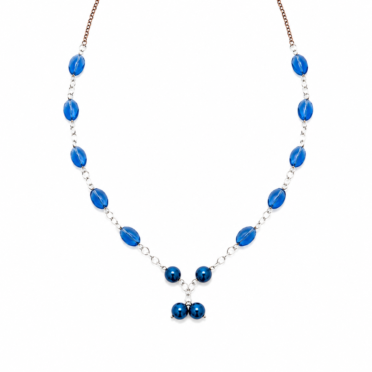 Collar Blue Plated en Piedra Murano Azul Ovalada