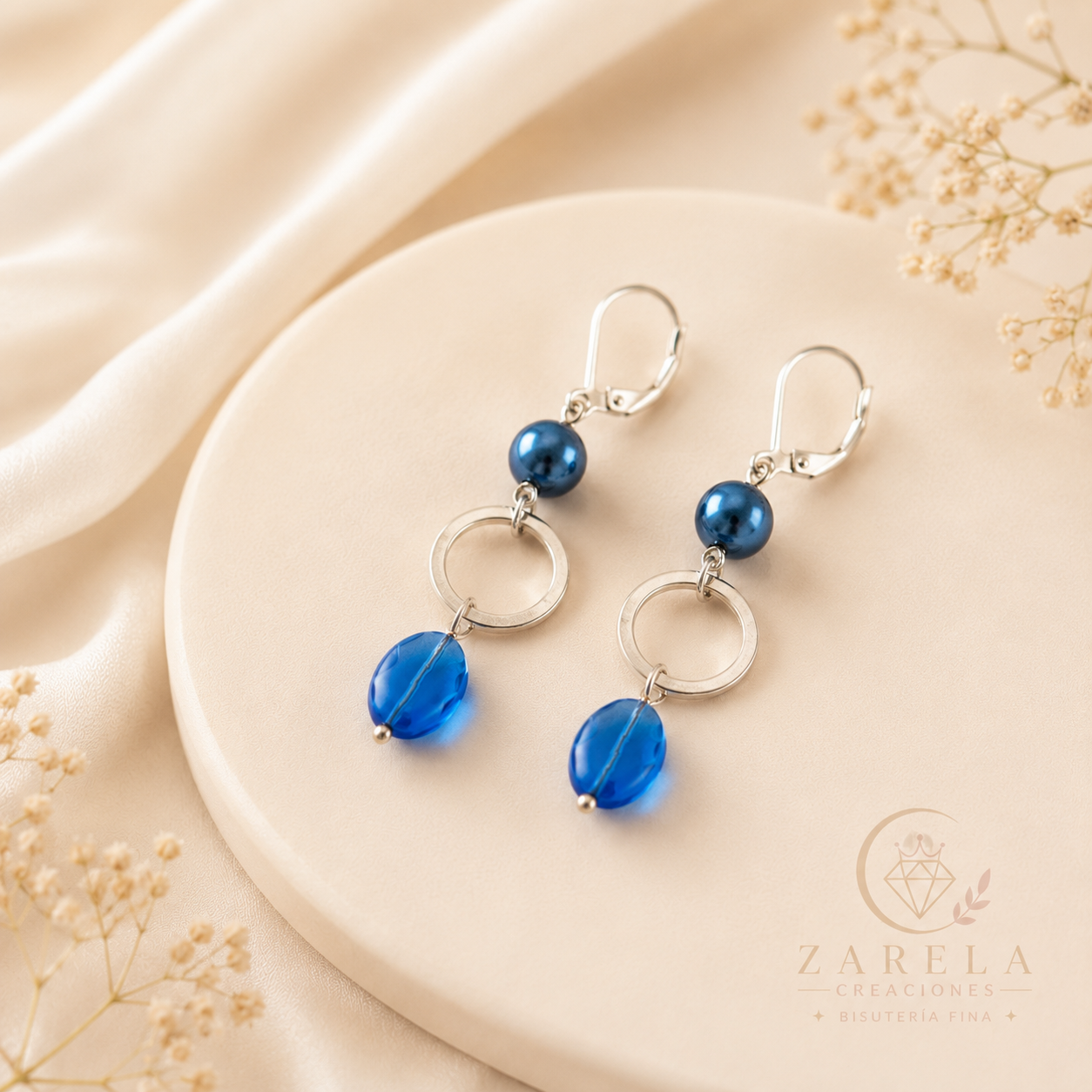 Juego BLUE PLATED | Collar, Pulsera y Aretes | Zarela Creaciones