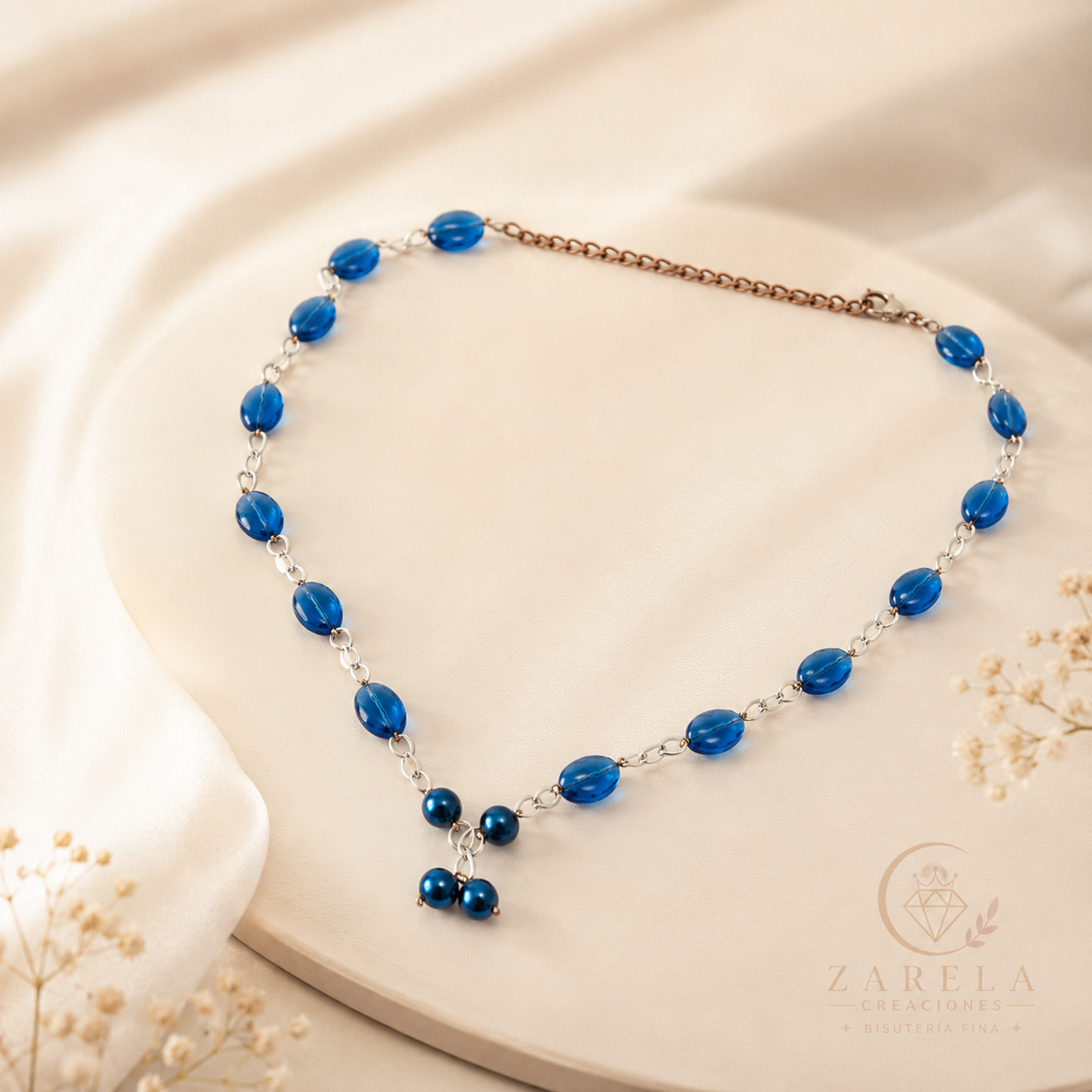 Juego BLUE PLATED | Collar, Pulsera y Aretes | Zarela Creaciones