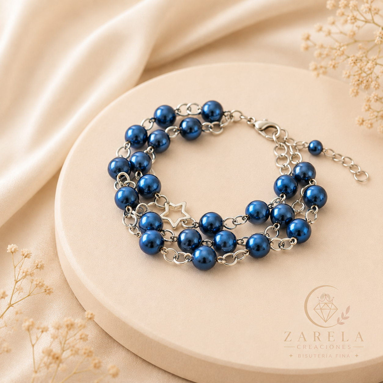 Juego BLUE PLATED | Collar, Pulsera y Aretes | Zarela Creaciones