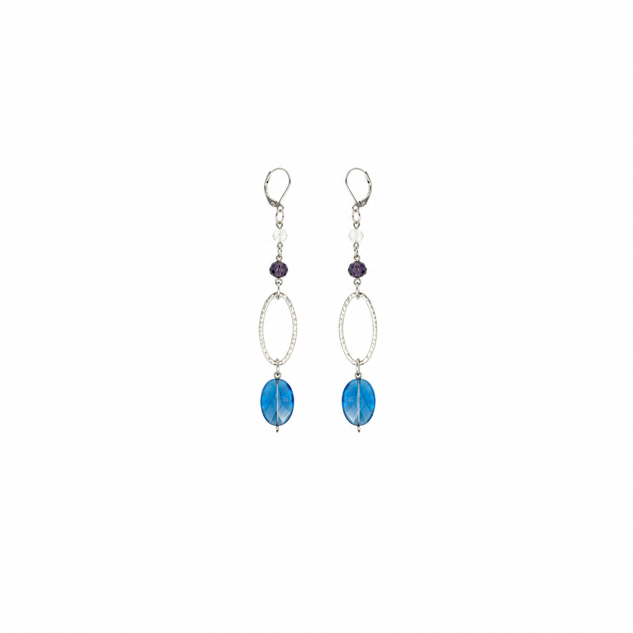 Aretes Bright Color con Cristal Azul y Detalles Plateados