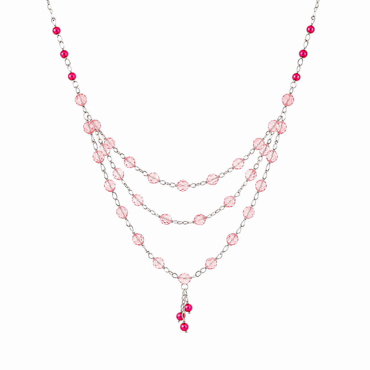 Collar Bright Rose en Cristales Facetados Rosa de Triple Caída