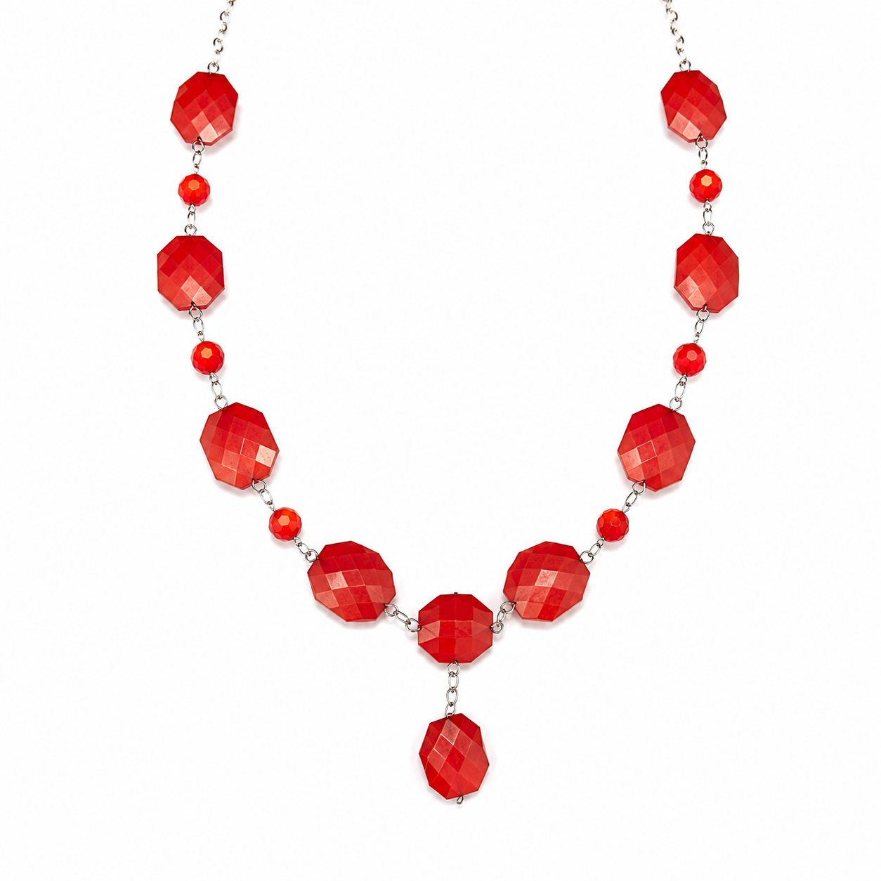 Collar Checkered Red en Piedra Murano Roja Facetada