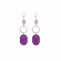 Aretes Checkered Purple con Cristal Facetado y Aro Plateado