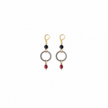 Aretes Dark Golden en Aros Metálicos con Detalles Rojo Rubí y Negro