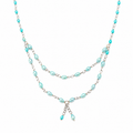 Collar Drop Plated en Piedra Murano Celeste de Doble Caída