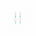 Aretes Drop Sky con Cristales Celestes y Marco Geométrico Plateado