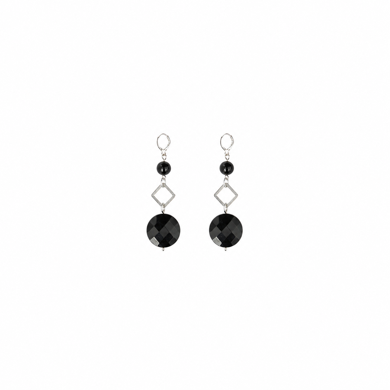 Aretes Fancy Black con Cristal Facetado Negro