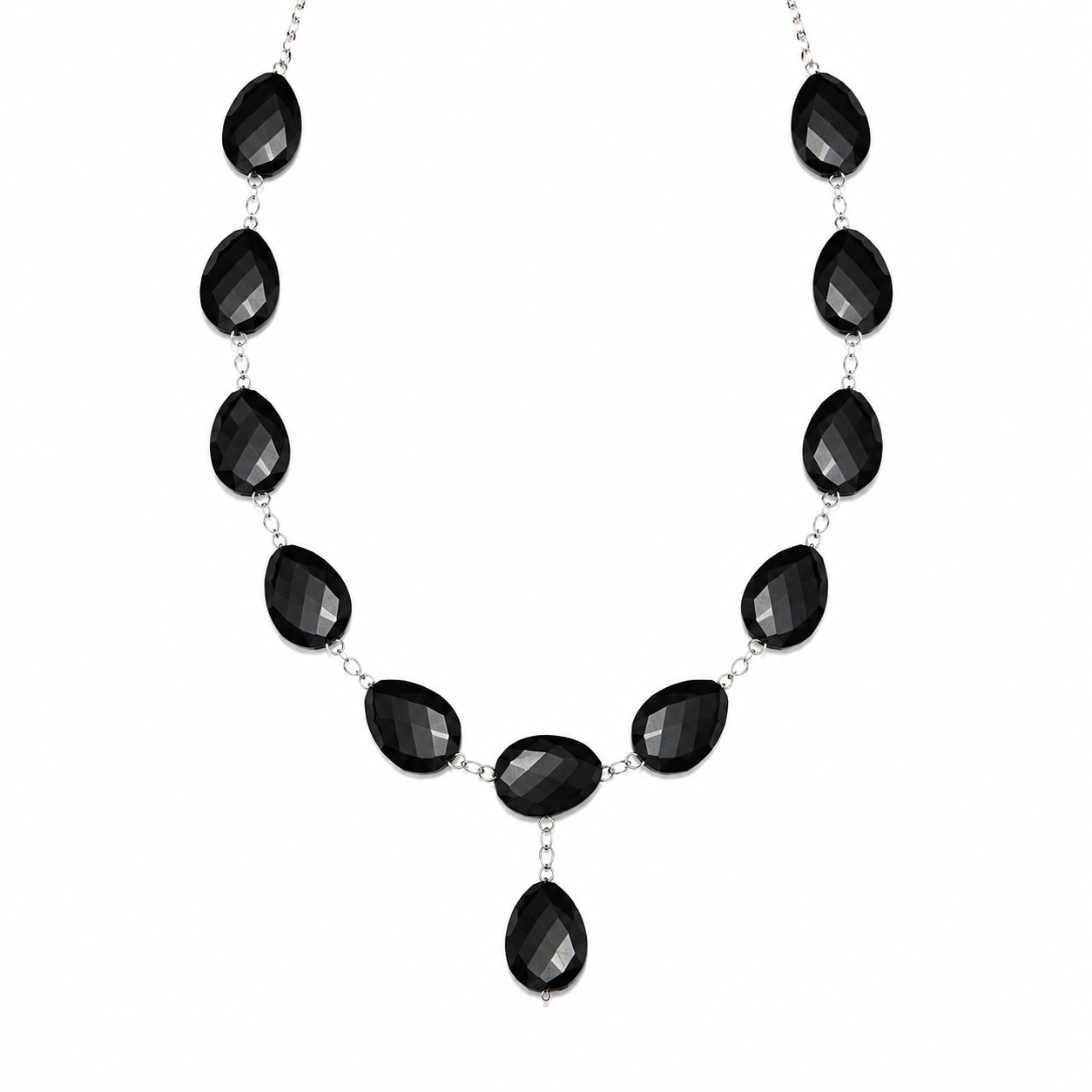 Collar Fancy Black en Piedra Murano Negra y Eslabones Decorativos
