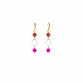 Aretes Fuchsia Golden con Cristales Facetados y Esferas Fucsia Texturizadas