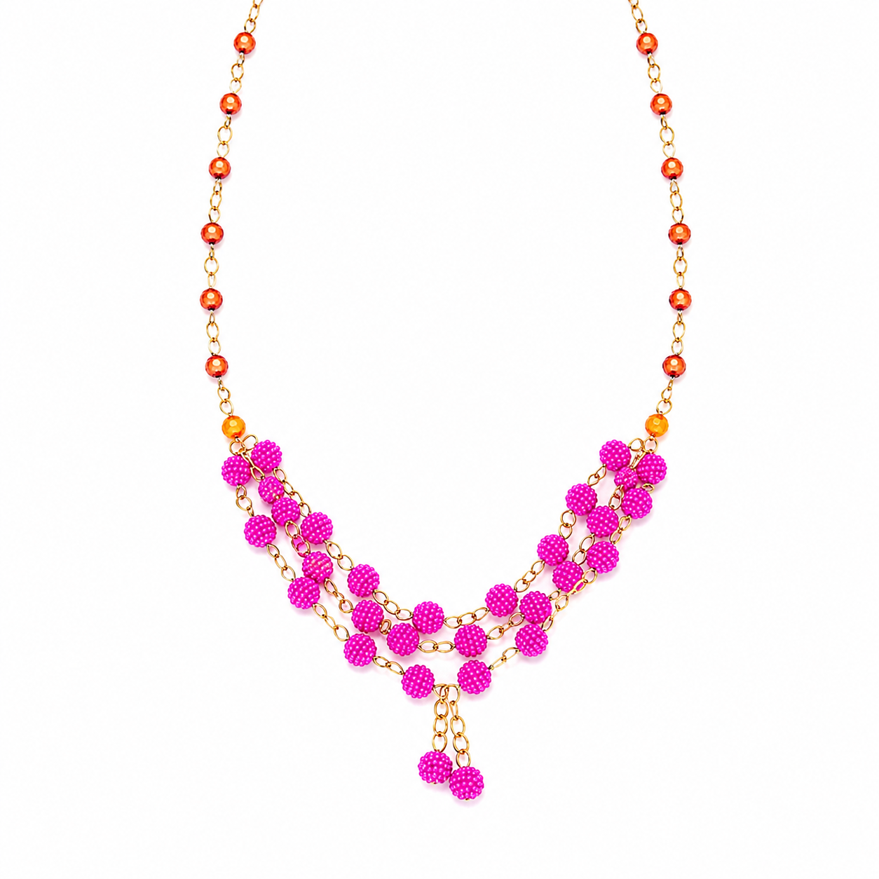 Collar Fuchsia Golden en Piedra Murano Fucsia y Detalles Dorados