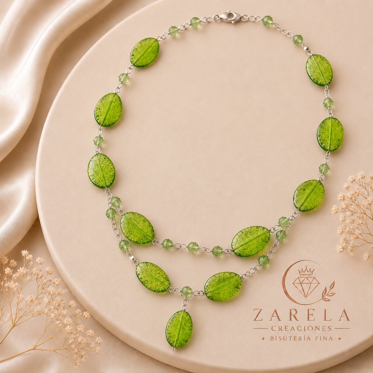 Juego GREEN SUMMER | Collar, Pulsera y Aretes | Zarela Creaciones