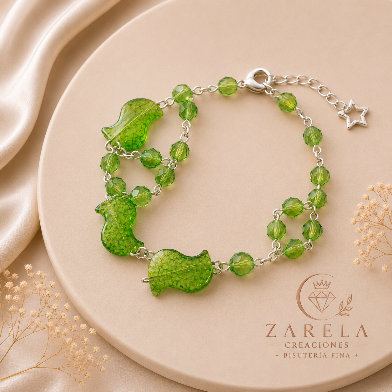Juego GREEN SUMMER | Collar, Pulsera y Aretes | Zarela Creaciones