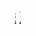 Aretes Golden Pearl con Perlas Blancas y Cristales Azul Perlado