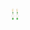 Aretes Green Glitter con Cristales Verdes y Marco Geométrico Dorado