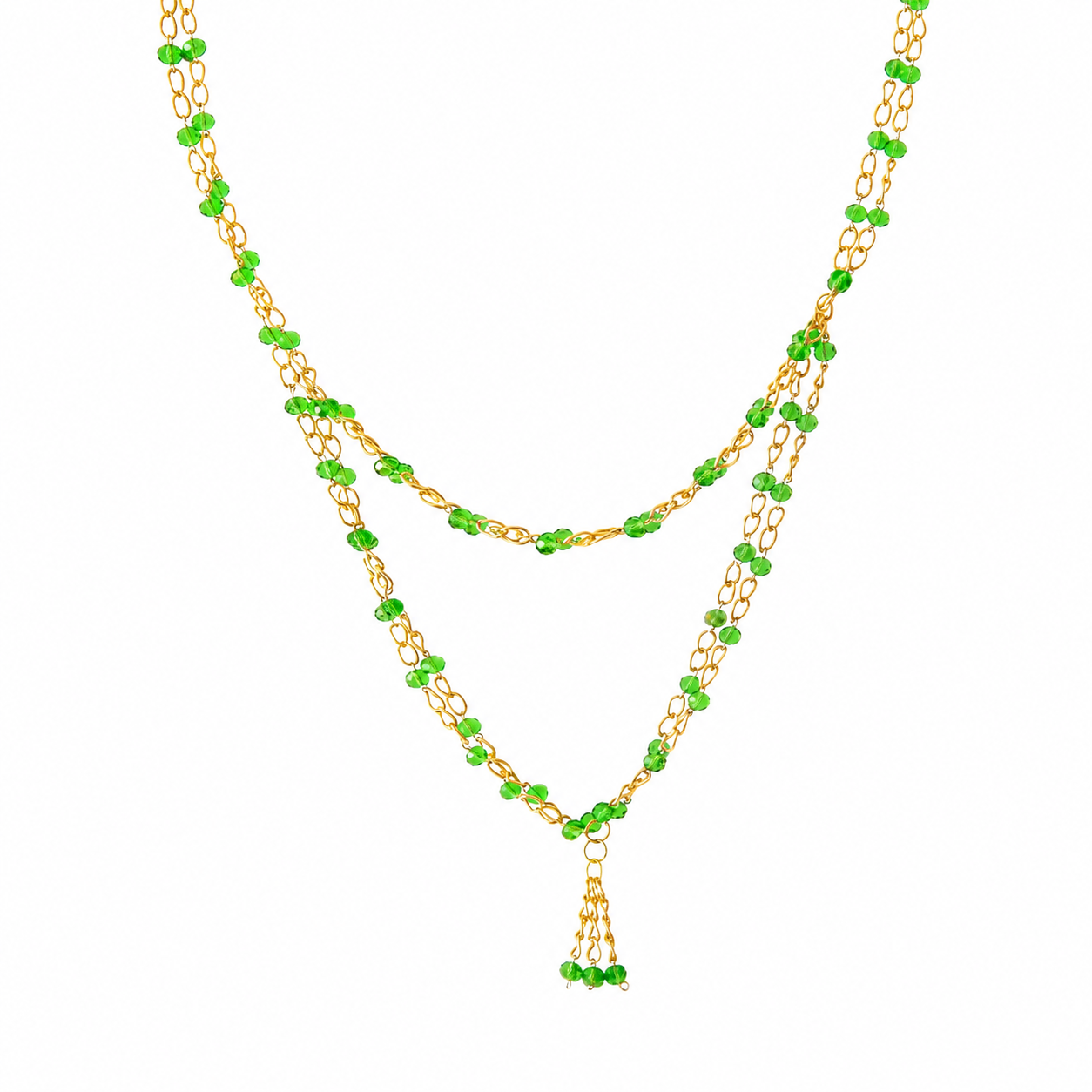 Collar Green Glitter en Cristales Verdes Facetados de Doble Cadena