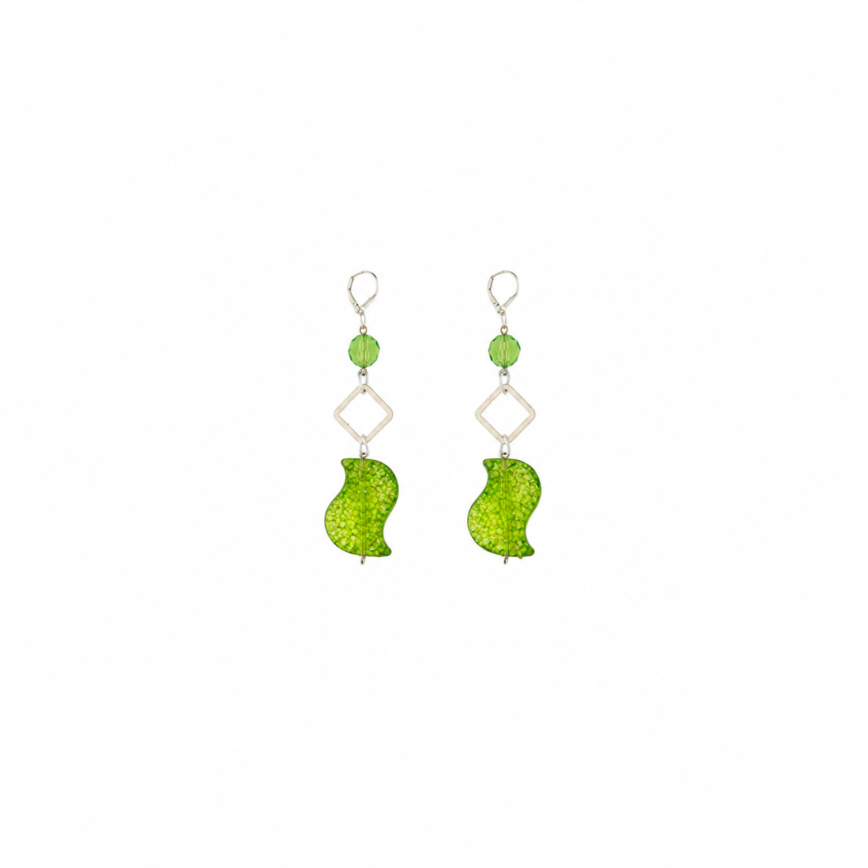 Aretes Green Summer en Cristales Verdes y Dije Hoja Murano