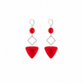 Aretes Heart Red con Cristal Facetado y Colgante Triangular Rojo