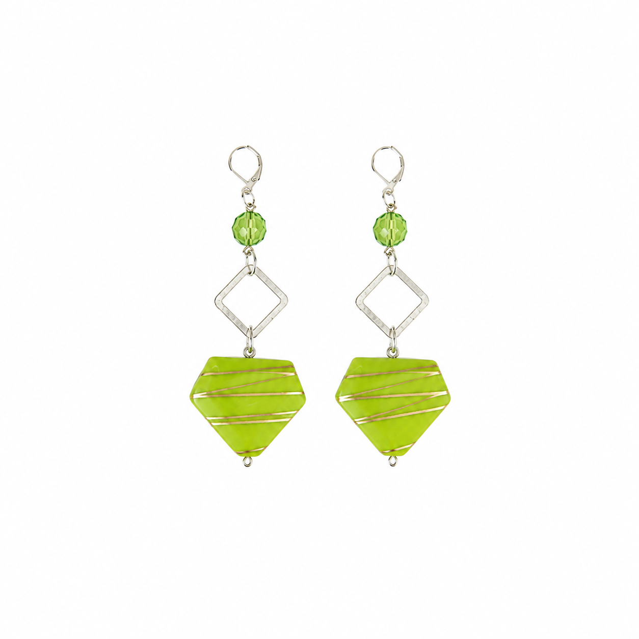 Aretes Heather Green con Cristales Verdes y Detalle Geométrico