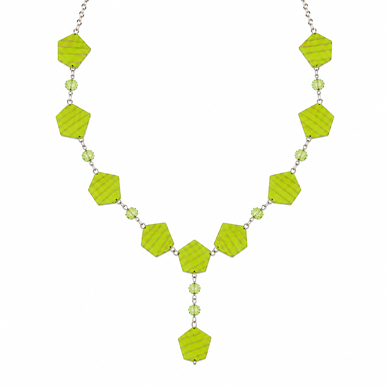 Collar Heather Green con Piedras Murano Pentagonales Verde Lima