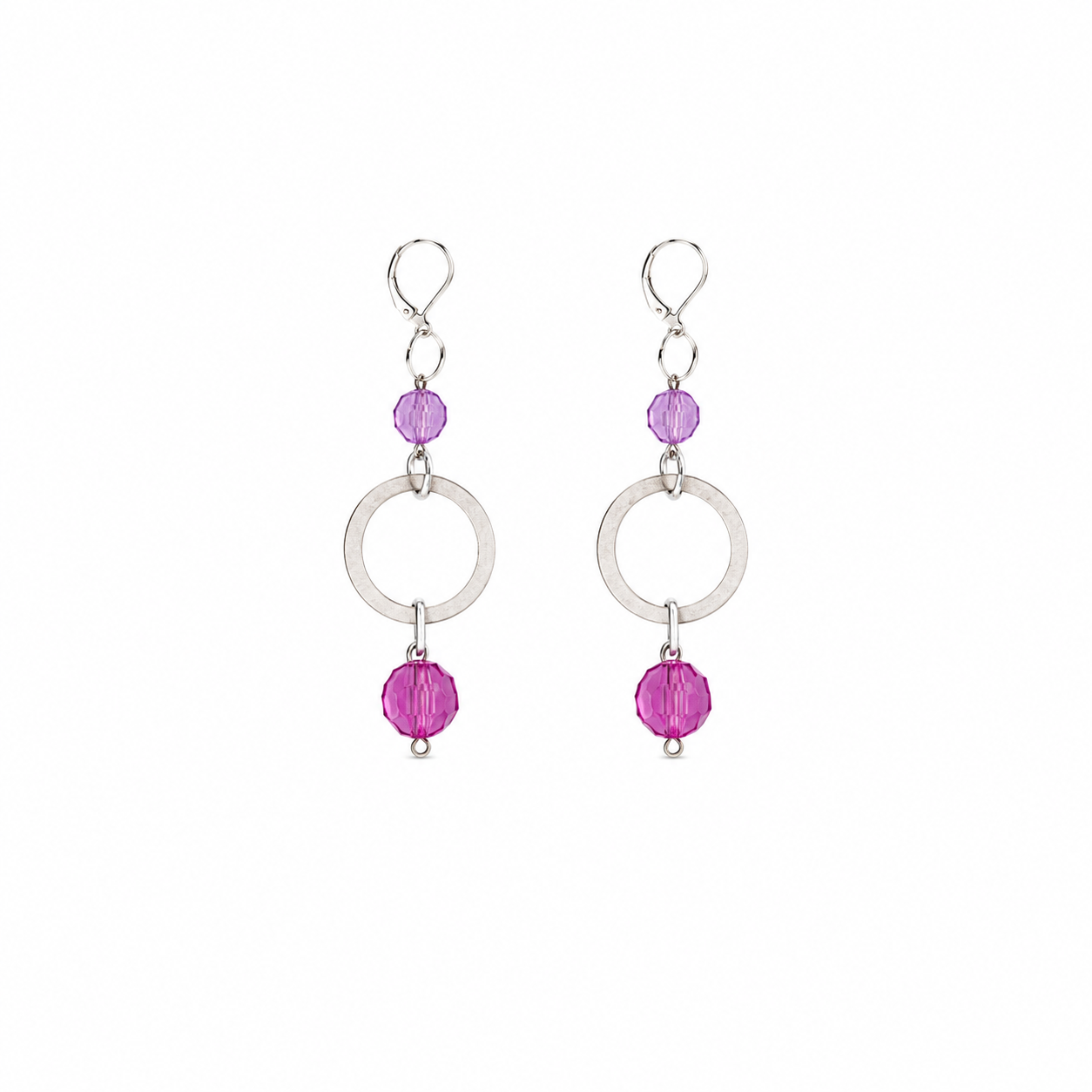 Aretes Light Purple con Aros Plateados y Cristales Facetados