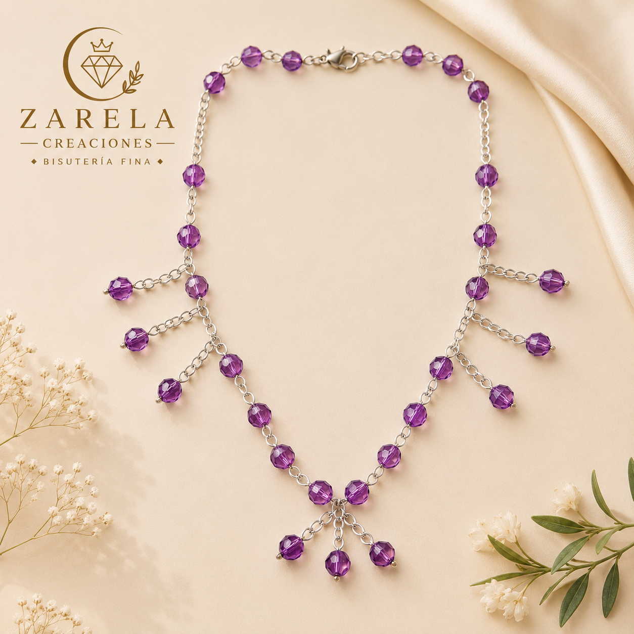 Juego PURPLE DIAMOND | Collar, Pulsera y Aretes | Zarela Creaciones