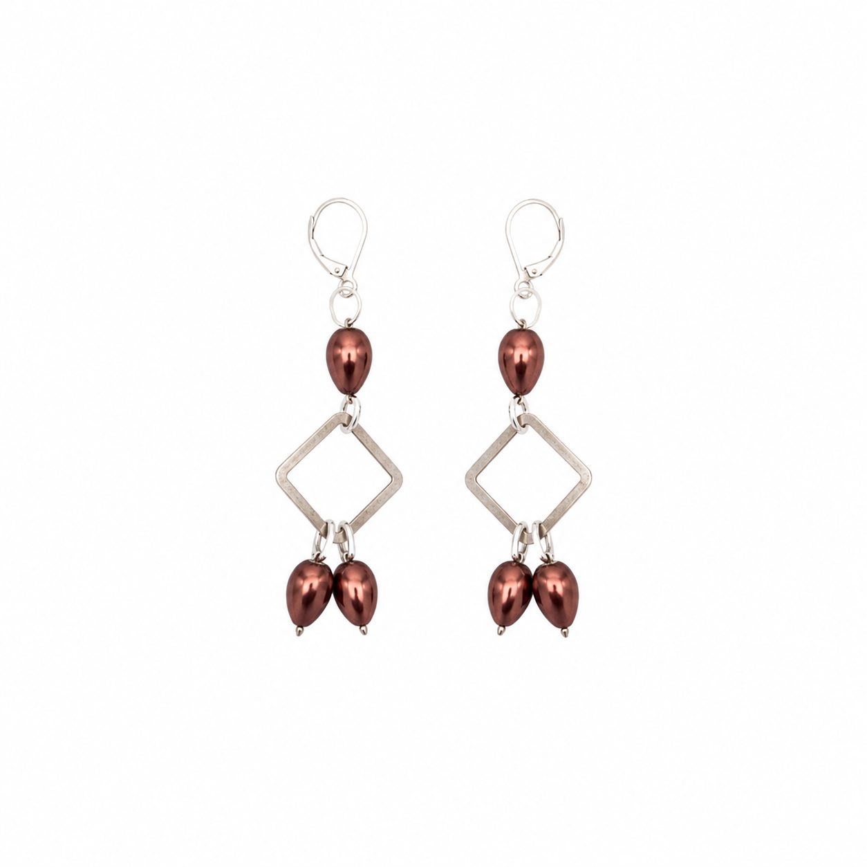 Aretes Plated Brown en Murano Cobrizo con Marco Geométrico Plateado