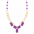Collar Purple Golden en Piedra Murano Morada y Eslabones Decorativos