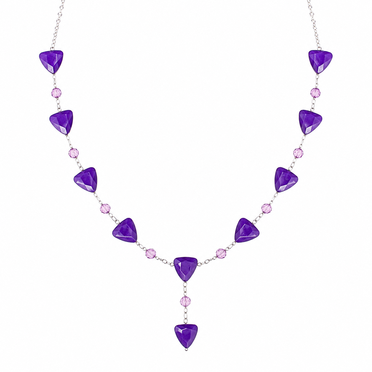 Collar Purple Heart con Cristales Facetados Morados