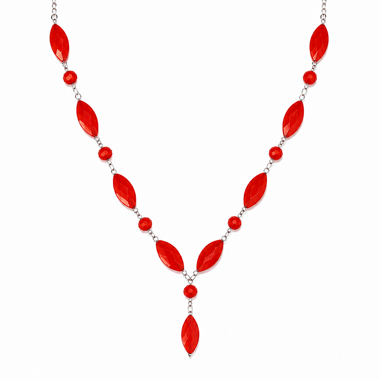 Collar Red Petal en Piedra Murano Roja Facetada