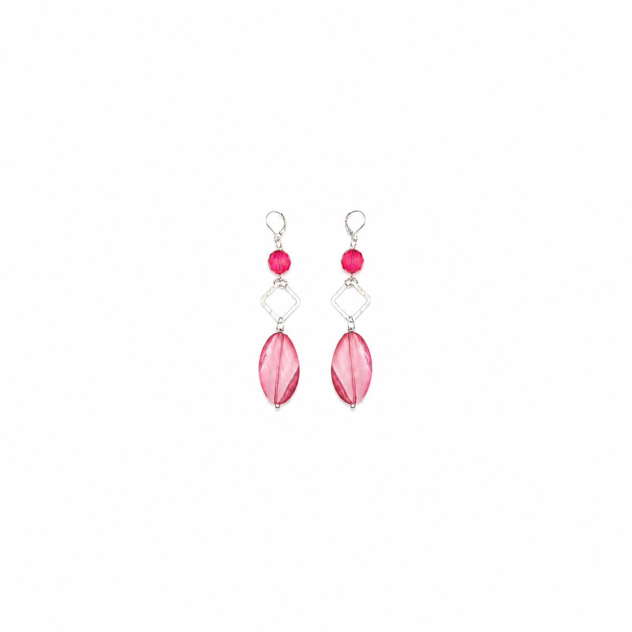 Aretes Rose Leaf en Cristal Rosa y Dije Hoja Translúcida