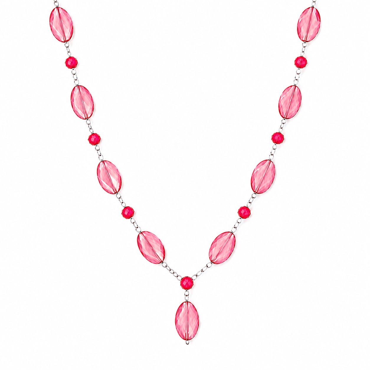 Collar Rose Leaf en Piedra Murano Rosa Facetada Ovalada