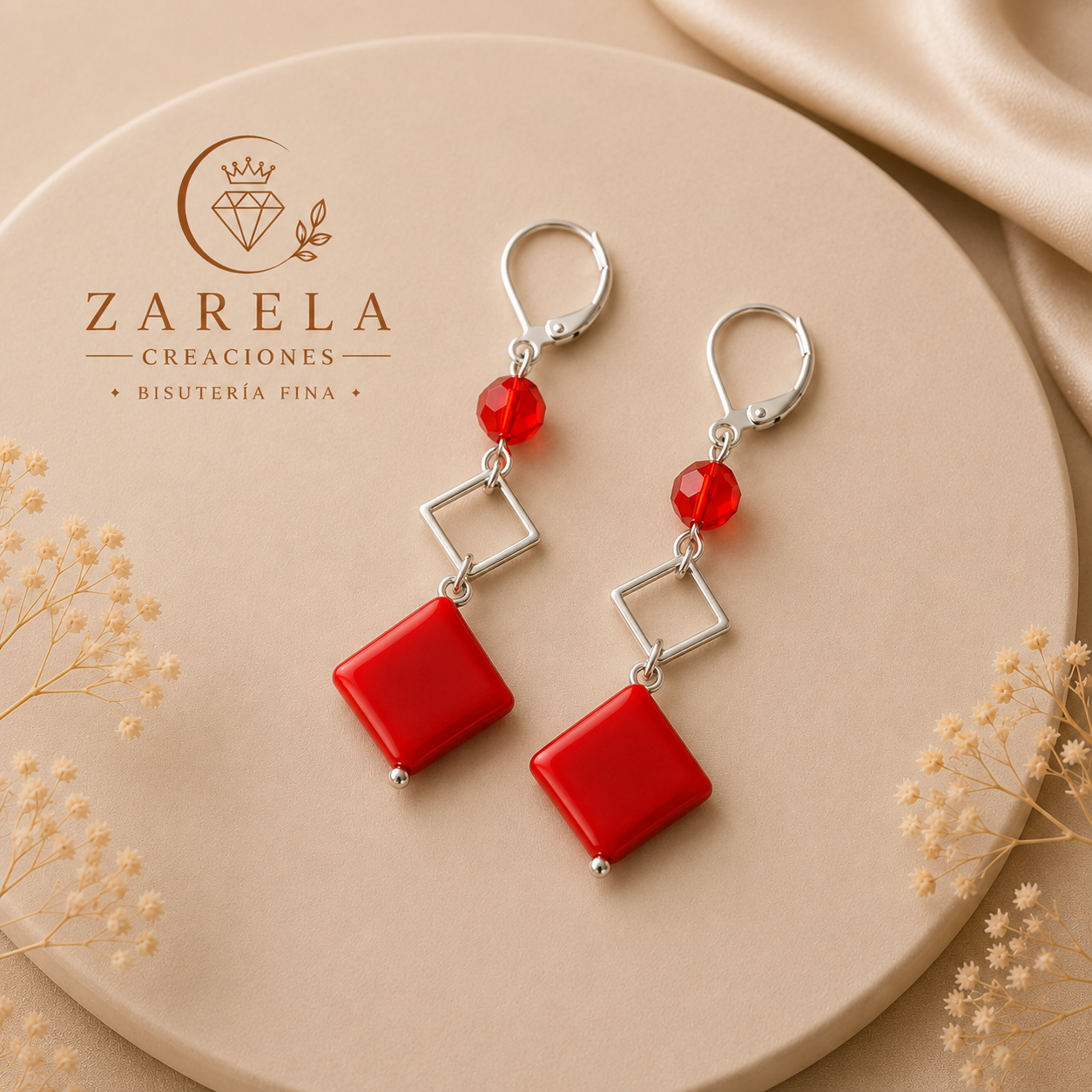Juego STRAIGHT RED | Collar, Pulsera y Aretes | Zarela Creaciones