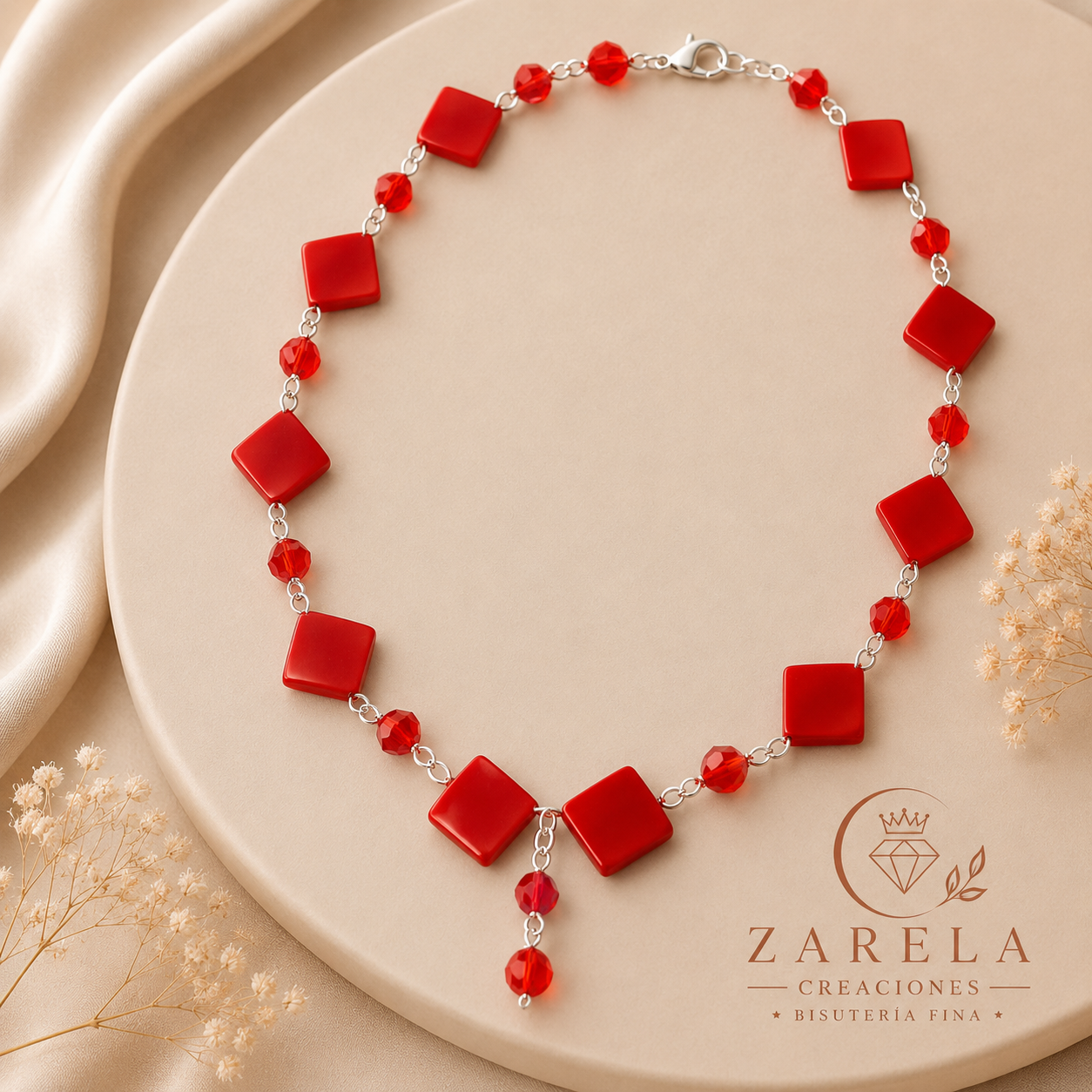 Juego STRAIGHT RED | Collar, Pulsera y Aretes | Zarela Creaciones