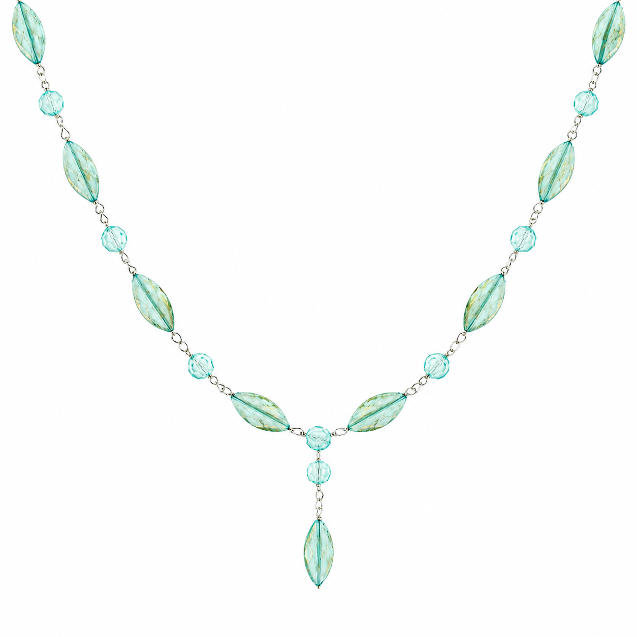 Collar Sky Blue Leaf con Cristales Facetados y Hojas en Vidrio Murano Azul