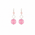 Aretes Stick Flower en Cristal Rosa y Colgante Circular
