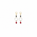 Aretes Stone Dark Red con Aro Plateado y Detalles Rojo Rubí