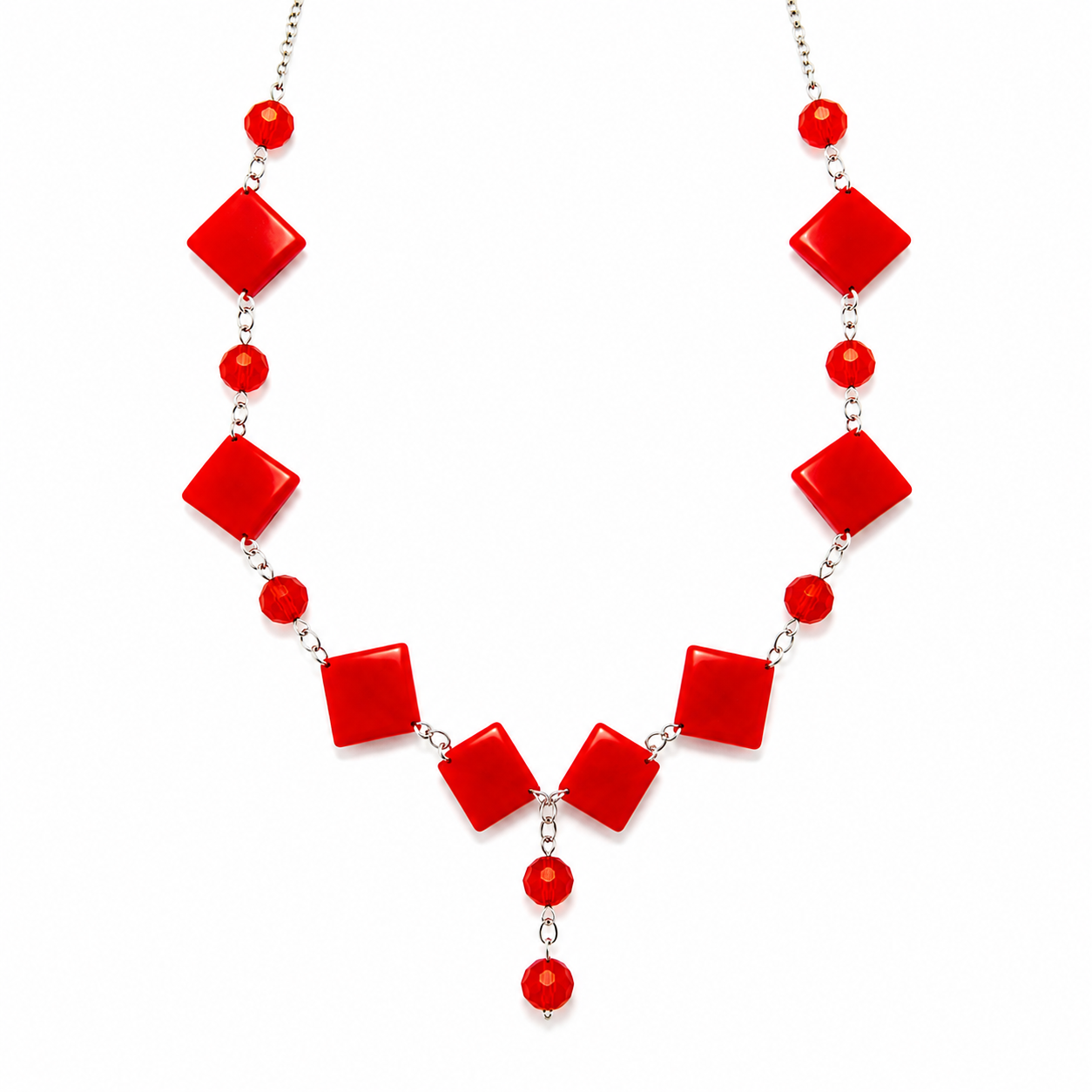 Collar Straight Red en Piedra Murano Roja y Cristales Facetados