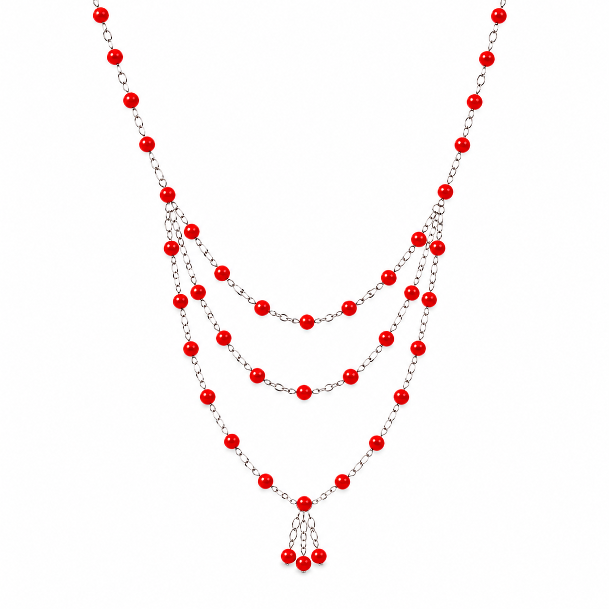 Collar Strawberry en Cristales Facetados Rojos con Doble Caída