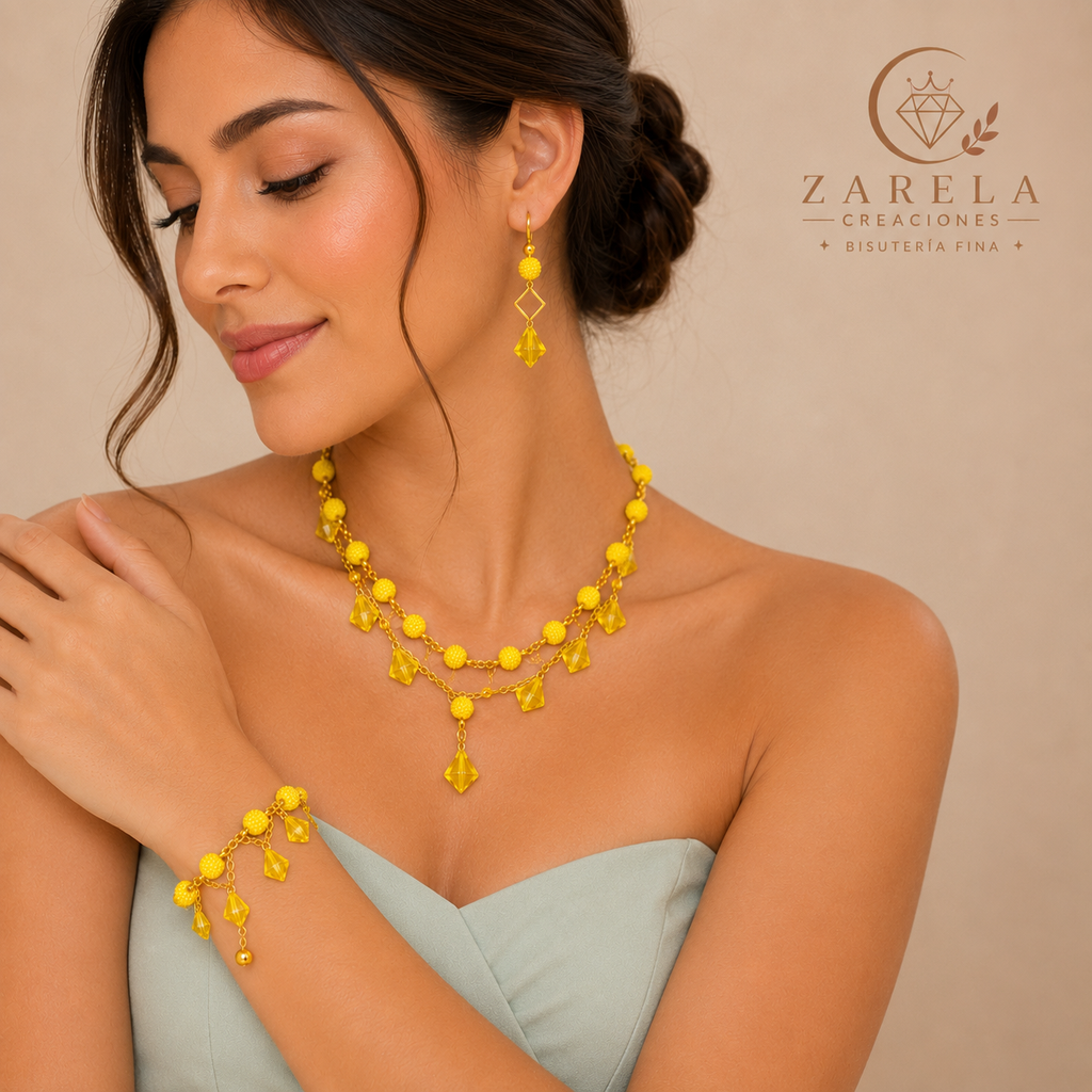 Juego YELLOW SPRING | Collar, Pulsera y Aretes | Zarela Creaciones